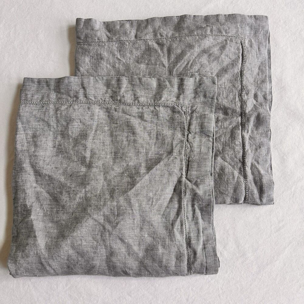 2 Pottery Barn Belgian Flax Linen Sham Euro Pillow Gray